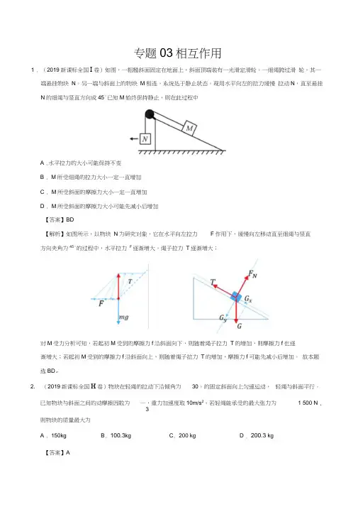 专题03相互作用-2019年高考真题和模拟题分项汇编物理Word版含解析