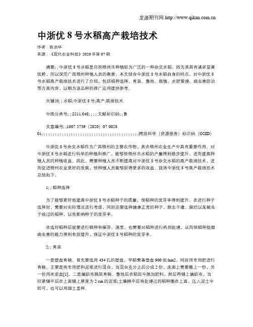 中浙优8号水稻高产栽培技术