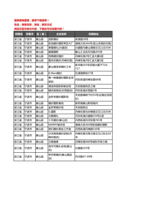 新版浙江省宁波市象山县婚庆公司企业公司商家户名录单联系方式地址大全23家