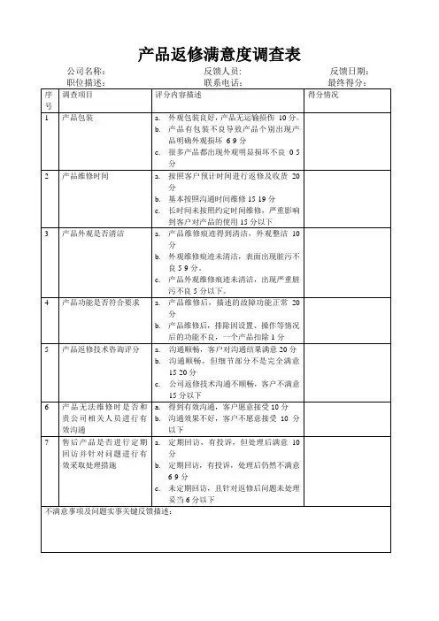 维修满意度调查表