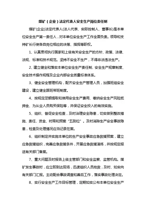 煤矿(企业)法定代表人安全生产岗位责任制