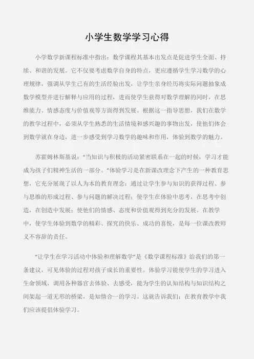 (学习心得体会)小学生数学学习心得