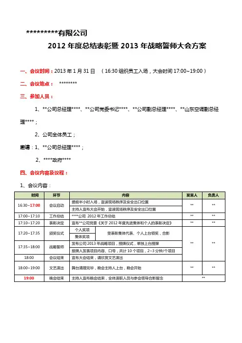 公司2012年度表彰大会方案流程