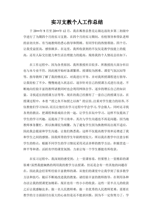 实习支教个人工作总结