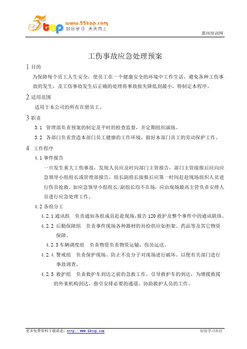 工伤事故应急处理预案