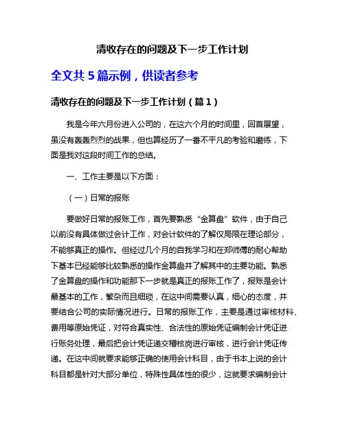 清收存在的问题及下一步工作计划