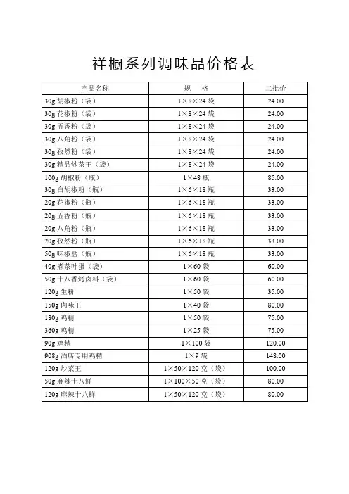 祥橱系列调味品价格表