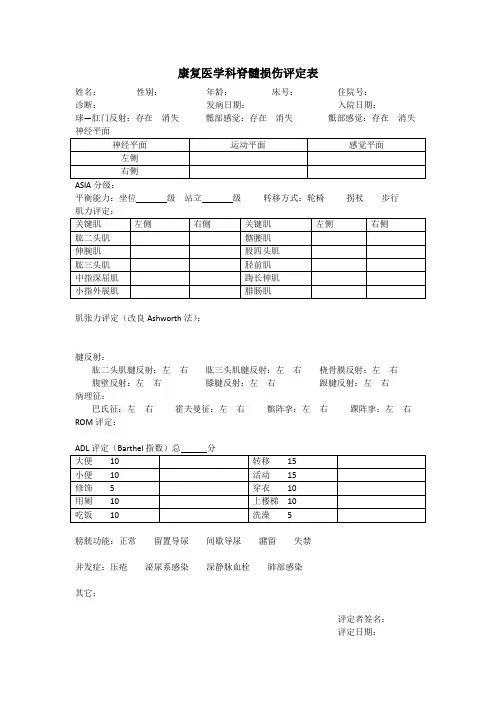脊髓损伤评定表