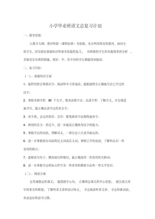 六年级语文毕业总复习教案