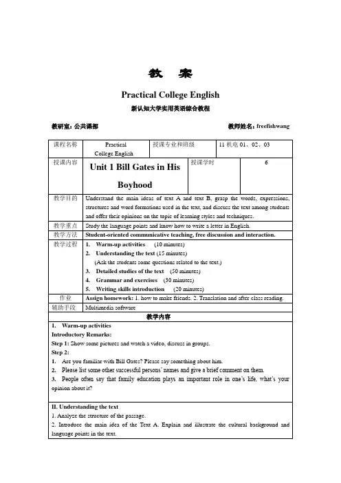 新视野大学英语教案模板