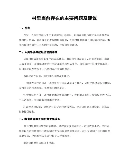 村里当前存在的主要问题及建议