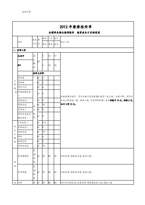 2012年装修报价单