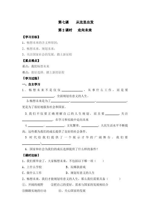 部编人教版九年级《道德与法治》下册《走向未来》导学案2