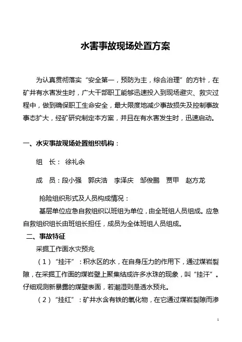 煤矿应急预案：现场处置方案之水害事故现场处置方案