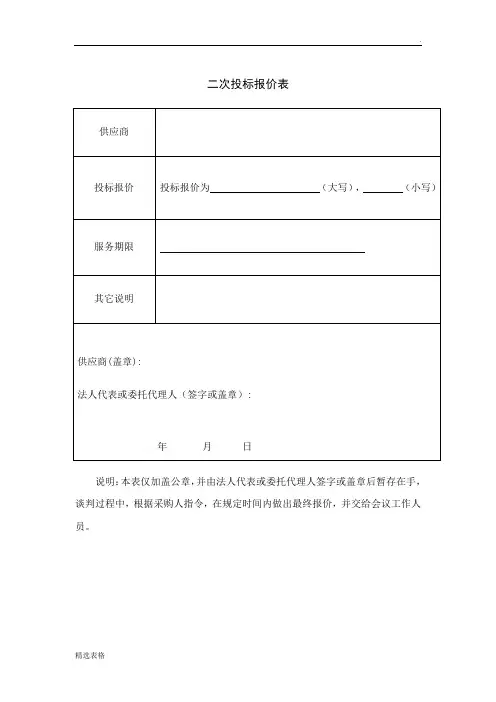 二次投标报价表