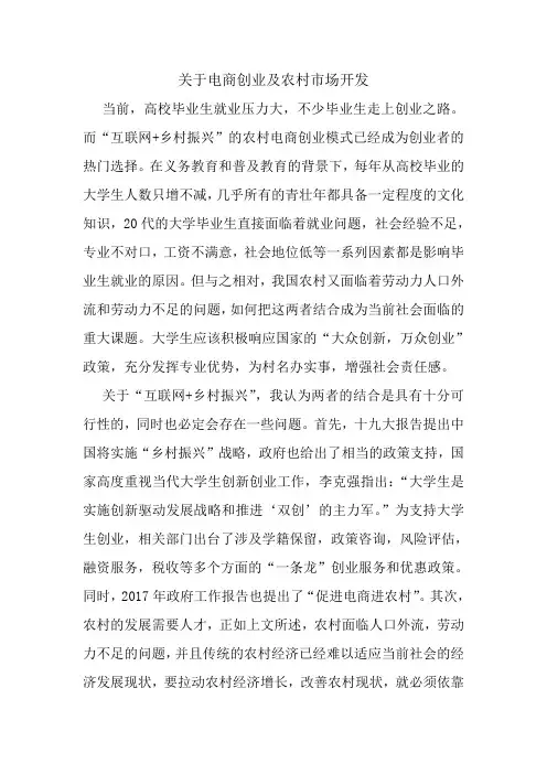 关于电商创业及农村市场开发