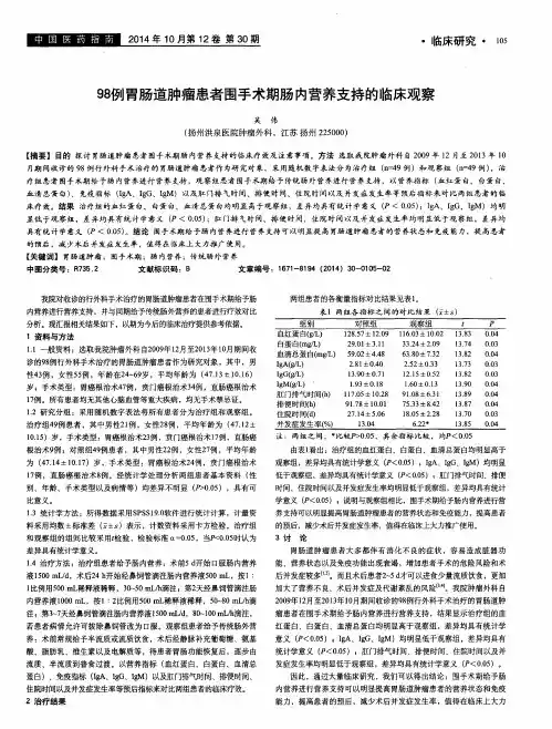 98例胃肠道肿瘤患者围手术期肠内营养支持的临床观察