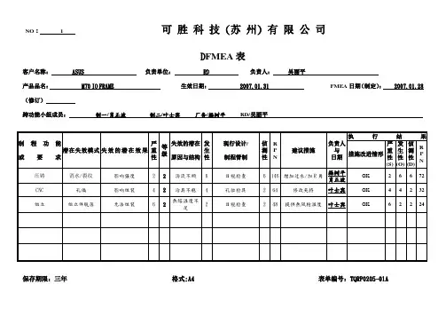 设计DFMEA表