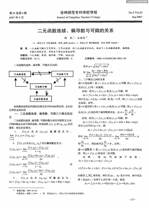 二元函数连续、偏导数与可微的关系