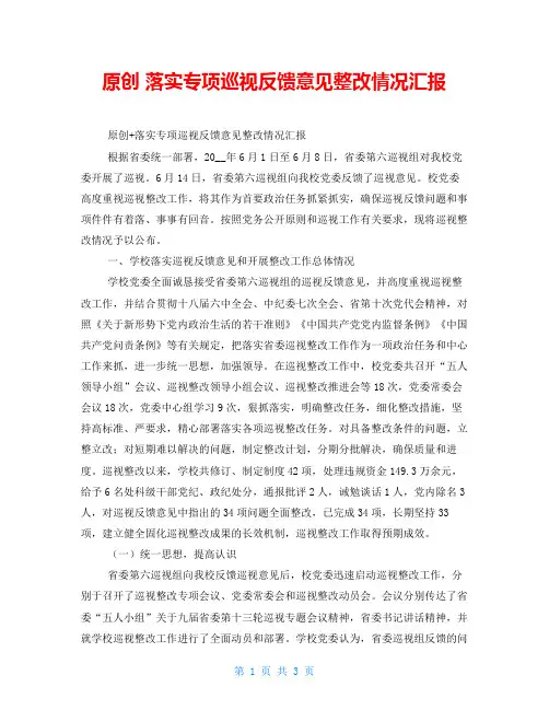 原创 落实专项巡视反馈意见整改情况汇报