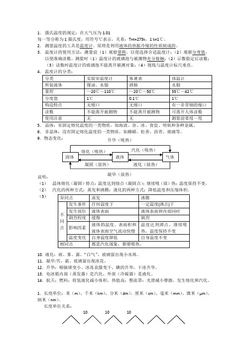 总结北师大版八年级物理上册知识点