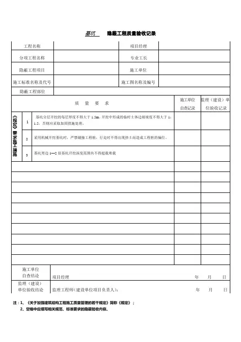 基坑隐蔽工程工程质量验收记录