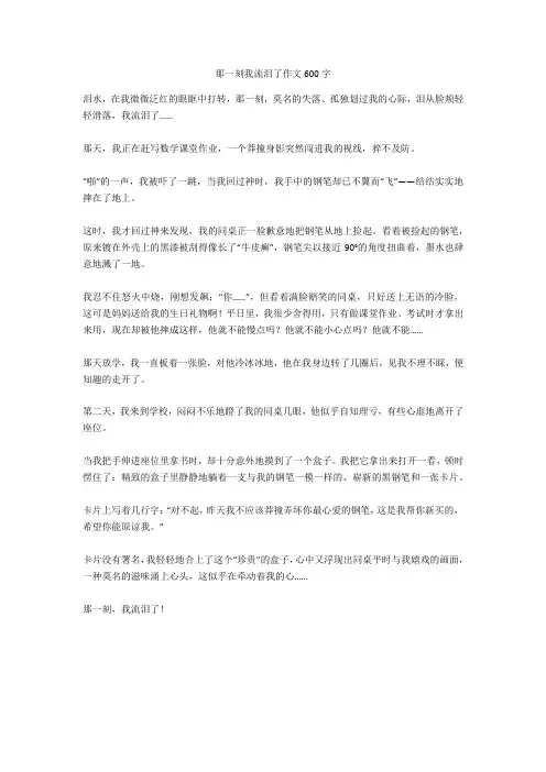 那一刻我流泪了作文600字