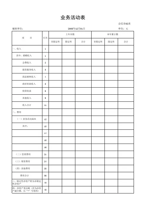 民间非营利组织会计报表