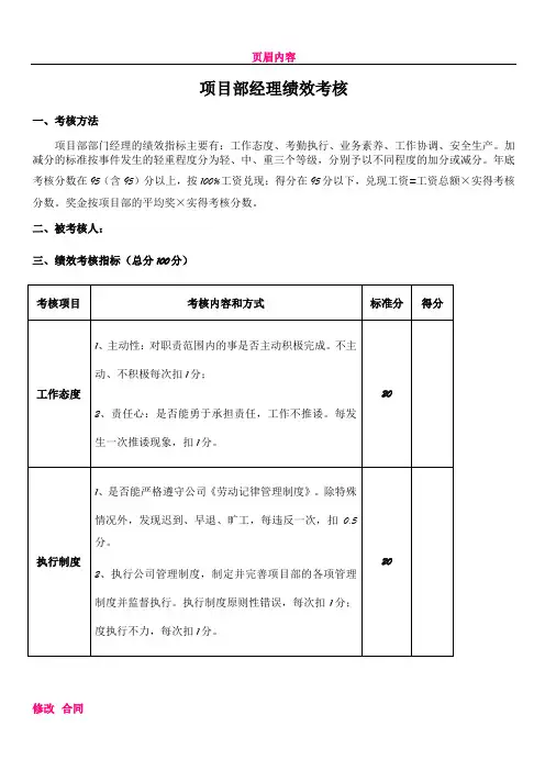 {项目部}人员绩效考核表