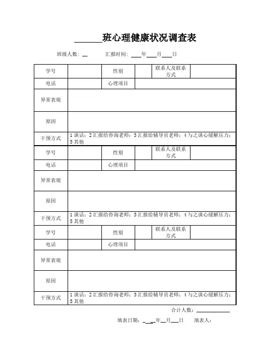 心理健康状况调查表