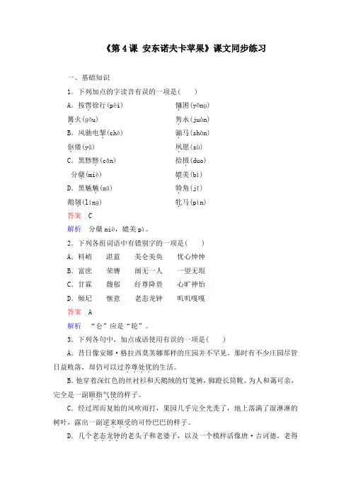 《第4课 安东诺夫卡苹果》课文同步练习及答案
