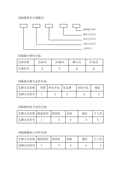封隔器分类代号