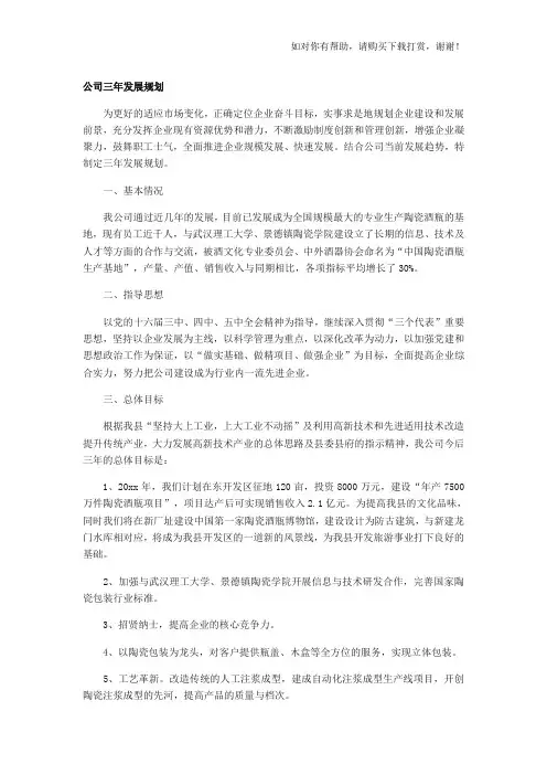 公司三年发展规划范文