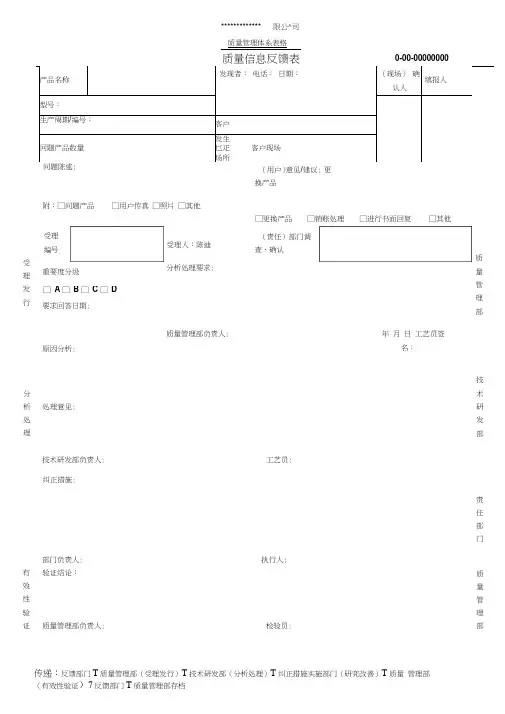 质量信息反馈表模板