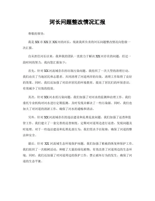 河长问题整改情况汇报