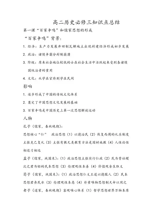 高二历史必修三知识点总结