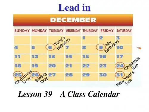2019冀教版七年级英语上册  Unit 7 Lesson 39 A Class Calendar)(共20张PPT)教育精品.ppt