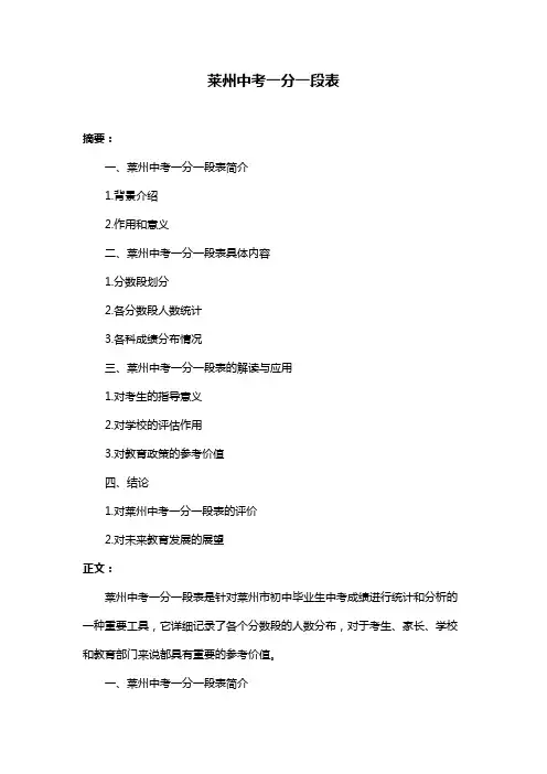 莱州中考一分一段表