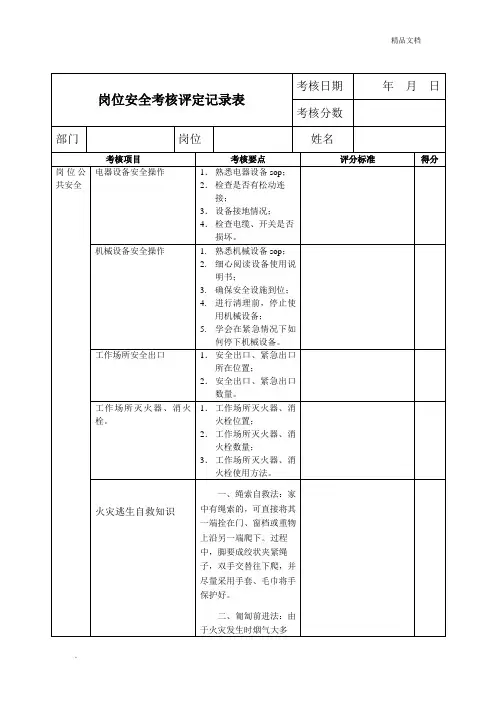 岗位实操技能考核评定记录表