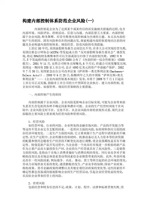 构建内部控制体系防范企业风险(一)概要
