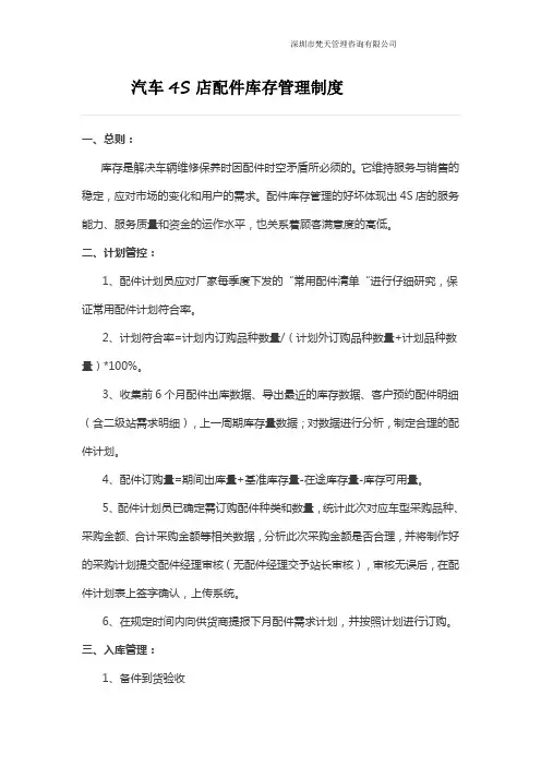 汽车4S店配件库存管理制度