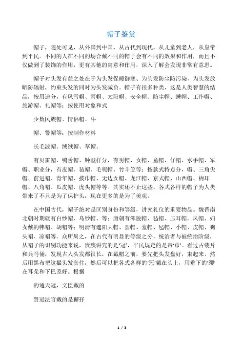 帽子简介