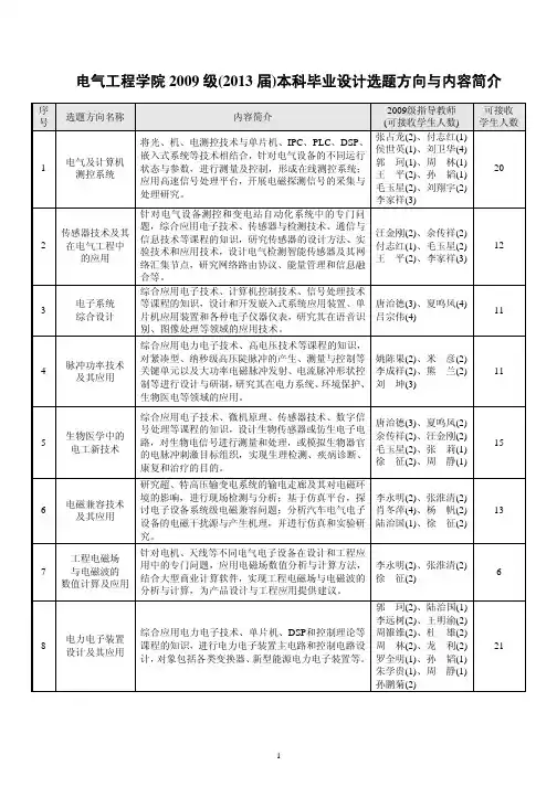 2009级毕业设计(论文)选题方向与内容简介