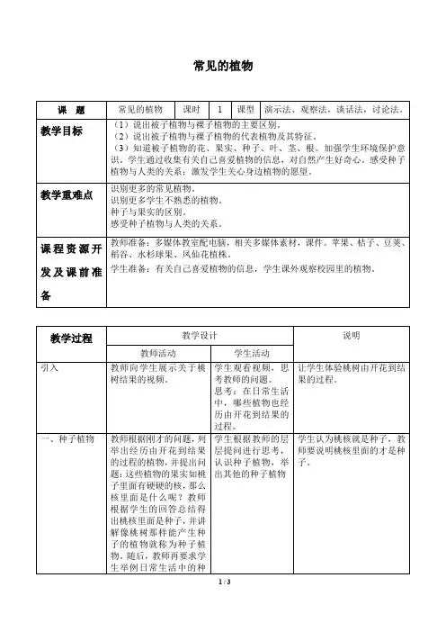 浙教版七年级科学上册：2.5 常见的植物  教案
