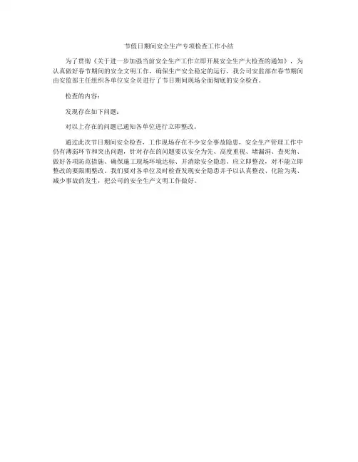 节日期间安全检查工作小结