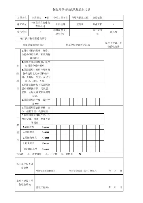 保温隔热检验批质量验收记录