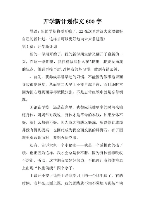 开学新计划作文600字