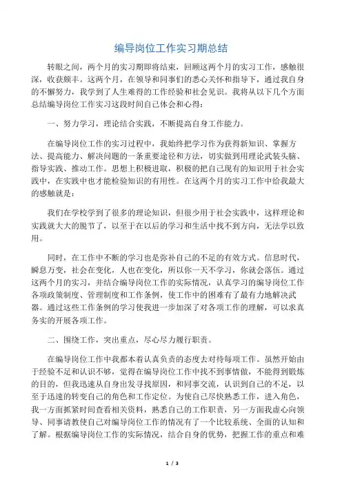 广播电视编导专业实习总结范文