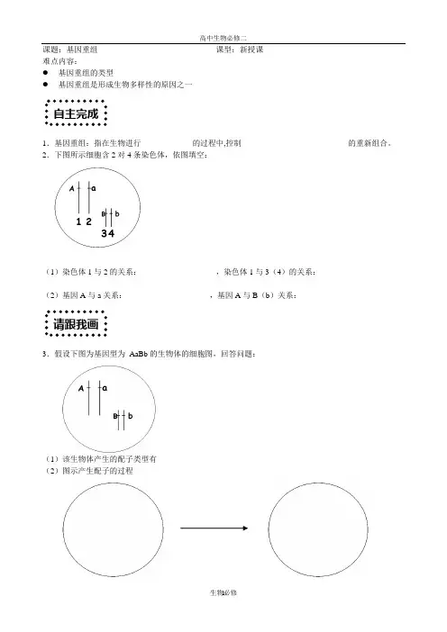 人教版教学教案08年南京市高一生物学科 _基因重组_学案