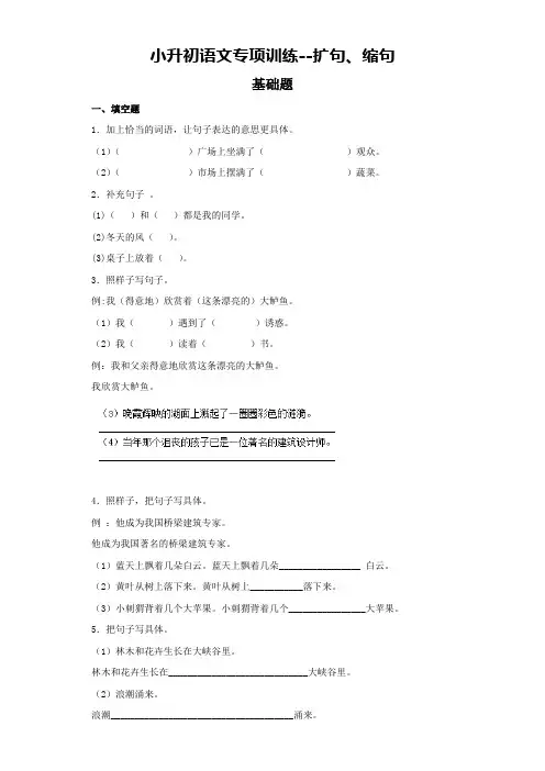 全国通用六年级下册语文试题 - 小升初语文专题之扩句、缩句  (含答案解析)